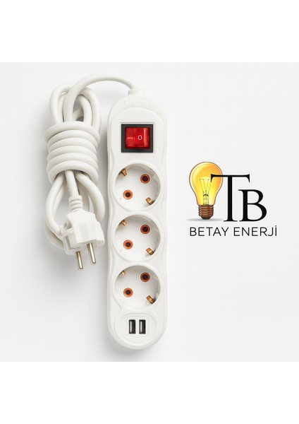 Usb’li 3’lü Anahtarlı Grup Priz