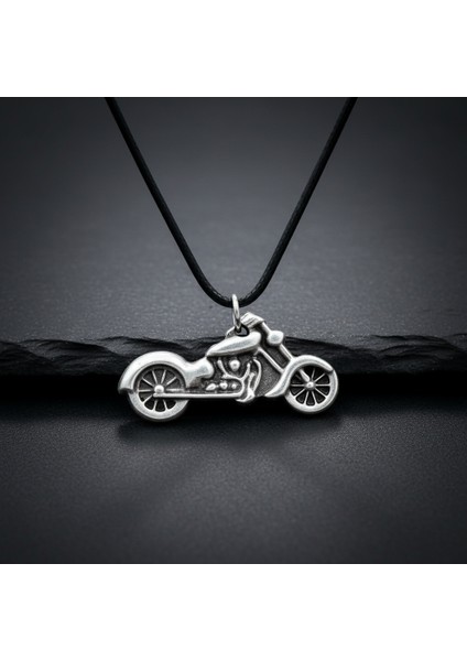 Chopper Motor Gümüş Kaplama Deri İp Kolye modelleri