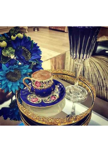 El Boyama Porselen Osmanlı Saray Kahve Fincanı-Lacivert 1 Adet modelleri