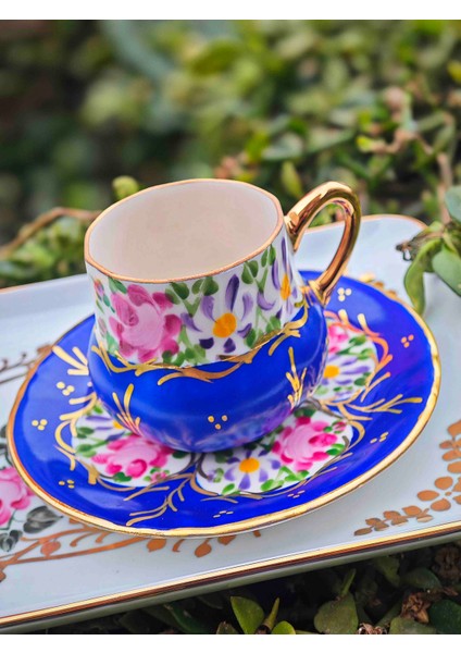 El Boyama Porselen Osmanlı Saray Kahve Fincanı-Lacivert 1 Adet