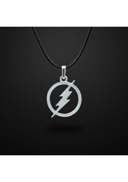 Şimşek - The Flash Gümüş Kaplama Deri İp Kolye fırsatları