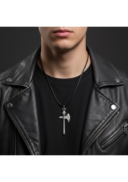 Kuru Kafa Balta Gümüş Kaplama Deri İp Kolye modelleri