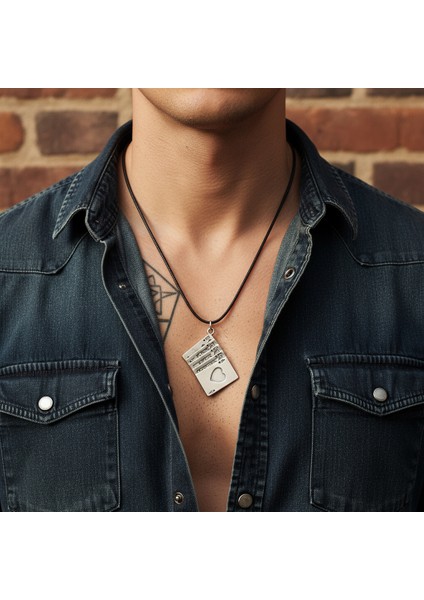 Poker- İskambil Gümüş Kaplama Deri İp Kolye