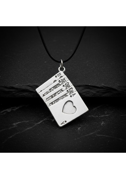 Poker- İskambil Gümüş Kaplama Deri İp Kolye fiyatları