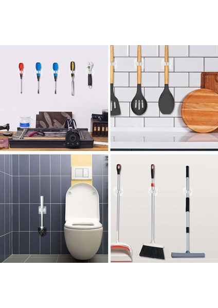 Yapışkanlı Pratik Mop Temizlik Fırçası Tutucu Asma Askı Aparatı Paspas Sapı Tutucu 4 Adet M-310