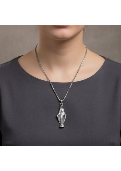 Meryem Ana Gümüş Kaplama Örme Zincir Kolye