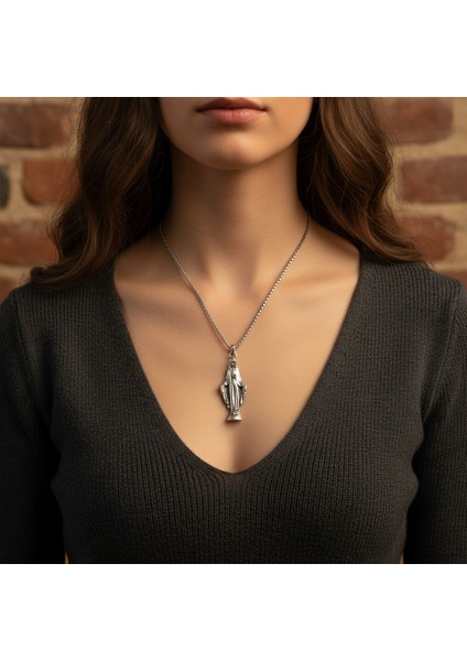 Meryem Ana Gümüş Kaplama Örme Zincir Kolye modelleri