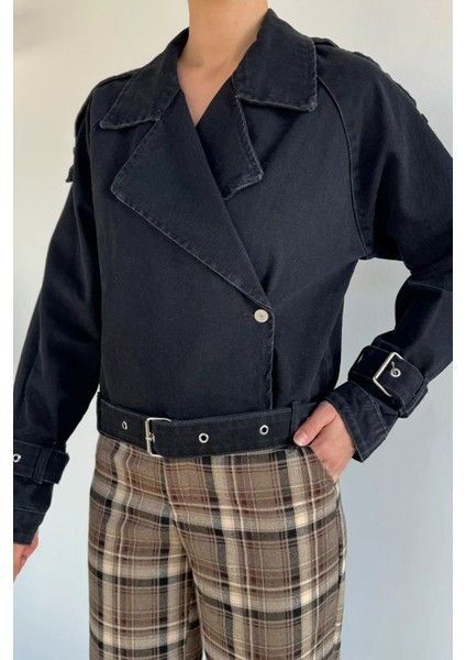 Kadın Kruvaze Yaka Kemer Detaylı Jean Kot Ceket P-00019427 modelleri