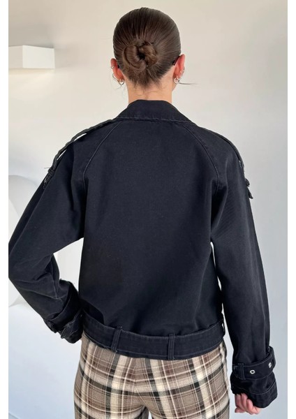 Kadın Kruvaze Yaka Kemer Detaylı Jean Kot Ceket P-00019427 fırsatları