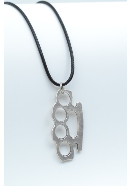 Muşta Gümüş Kaplama Deri İp Kolye