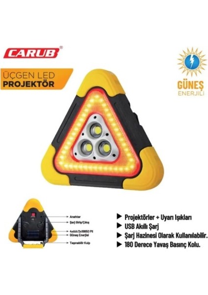 Rv-Car,led Üçgen LED Projektör - Ikaz Lambası - Solar Ikaz Lambası