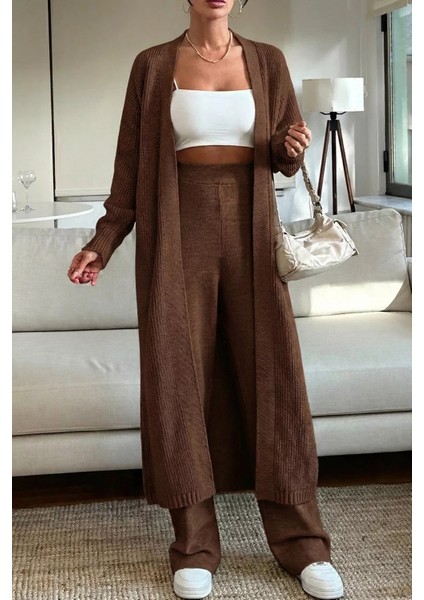 Kadın Bel Lastikli Triko Pantolon Uzun Hırka Ikili Takım P-00019635