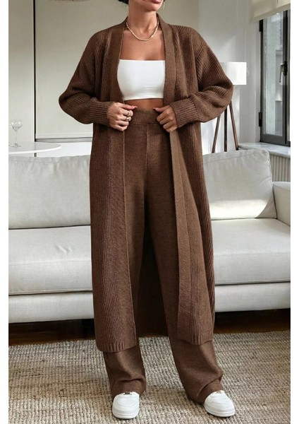 Kadın Bel Lastikli Triko Pantolon Uzun Hırka Ikili Takım P-00019635 fırsatları