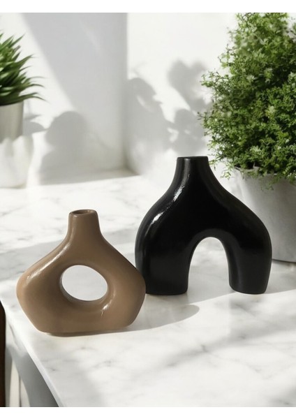 Modern Iskandinav Dekoratif Vazo Seti – Büyük Boy 20 cm + Küçük Boy 15 cm – Minimal Seramik Görünümlü Ev Dekor Obje