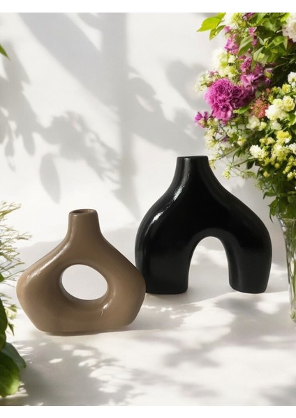Modern Iskandinav Dekoratif Vazo Seti – Büyük Boy 20 cm + Küçük Boy 15 cm – Minimal Seramik Görünümlü Ev Dekor Obje fiyatları