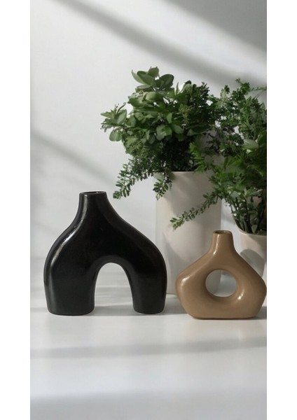 Modern Iskandinav Dekoratif Vazo Seti – Büyük Boy 20 cm + Küçük Boy 15 cm – Minimal Seramik Görünümlü Ev Dekor Obje modelleri