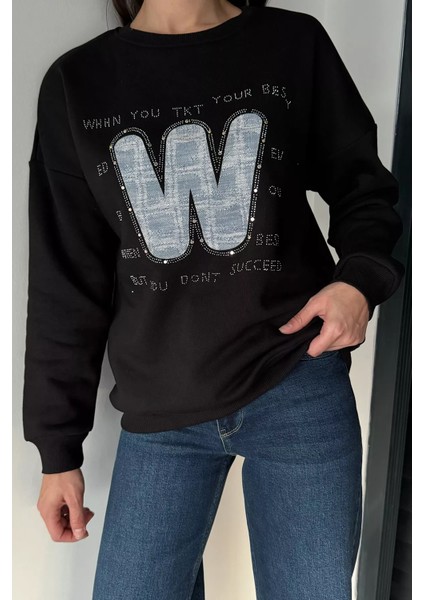 Kadın Bisiklet Yaka Taş Işlemeli Şardonlu Sweatshirt P-00019308 modelleri