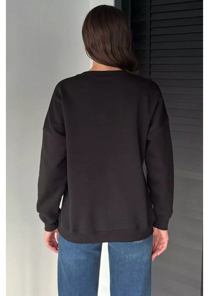 Kadın Bisiklet Yaka Taş Işlemeli Şardonlu Sweatshirt P-00019308 fırsatları