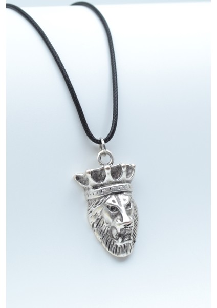 Aslan Kral Gümüş Kaplama Deri İp Kolye