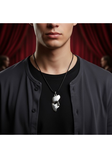 the phantom of the opera - maske gümüş kaplama deri ıp kolye