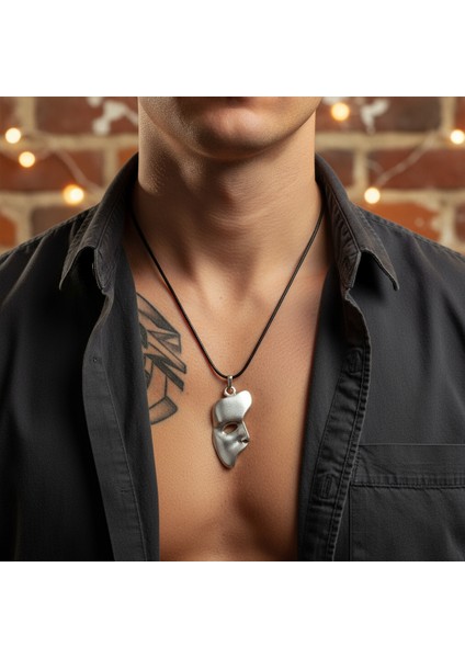 the phantom of the opera - maske gümüş kaplama deri ıp kolye fırsatları