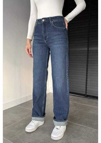 Kadın Yüksek Bel Palazzo Jean Kot Pantolon P-00018894