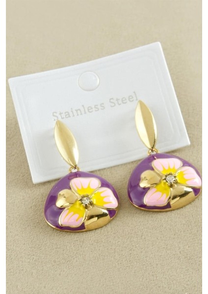 Oval Mineli Lüks Çelik Küpe