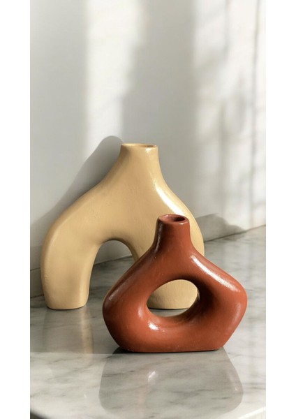 Modern Iskandinav Dekoratif Vazo Seti – Bej & Kahve – Büyük Boy 20 cm + Küçük Boy 15 cm – Minimal Seramik Görünümlü Ev Dekor Obje fiyatları