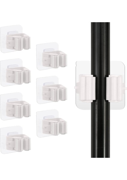 Yapışkanlı Pratik Mop Temizlik Fırçası Tutucu Asma Askı Aparatı Paspas Sapı Tutucu 6 Adet M-310