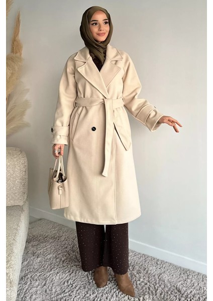 Kendinden Desenli Bel Kuşaklı Tesettür Kaban P-00019458 fiyatları