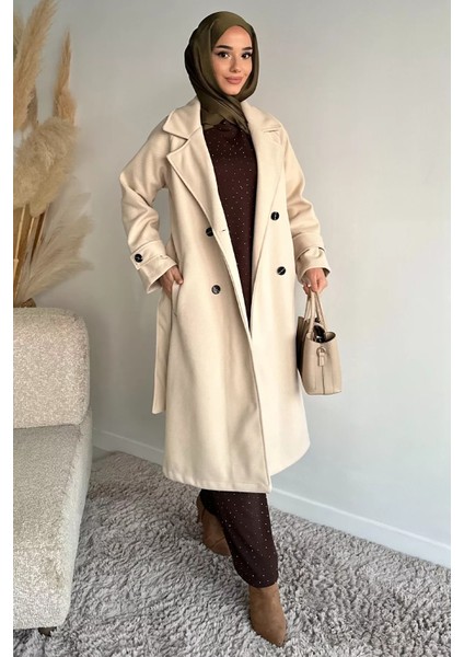 Kendinden Desenli Bel Kuşaklı Tesettür Kaban P-00019458 modelleri