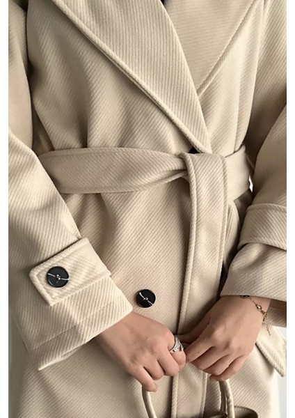 Kendinden Desenli Bel Kuşaklı Tesettür Kaban P-00019458 fırsatları