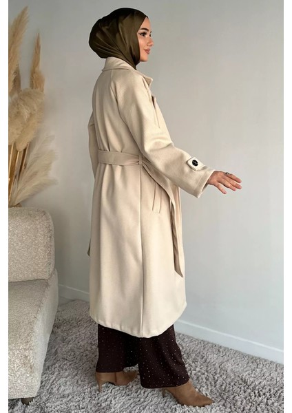 Kendinden Desenli Bel Kuşaklı Tesettür Kaban P-00019458 indirimleri