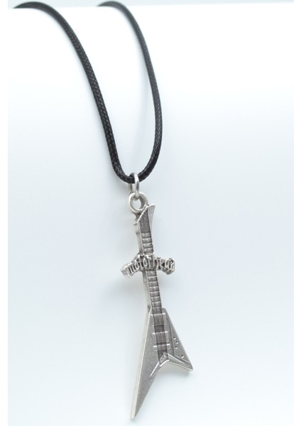 Motorhead Elektro Gitar Gümüş Kaplama Deri İp Kolye