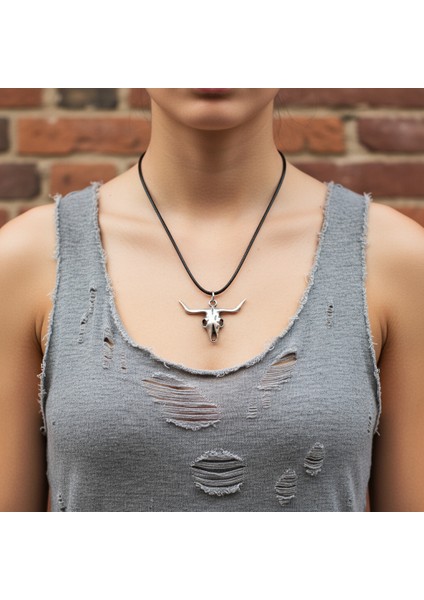 Boğa - Kuru Kafa Gümüş Kaplama Deri Ip Kolye fiyatları