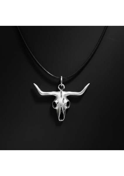 Boğa - Kuru Kafa Gümüş Kaplama Deri Ip Kolye fırsatları