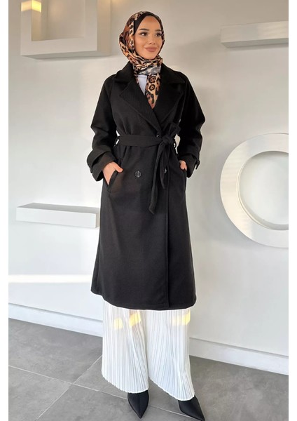 Kendinden Desenli Bel Kuşaklı Tesettür Kaban P-00019458 fiyatları