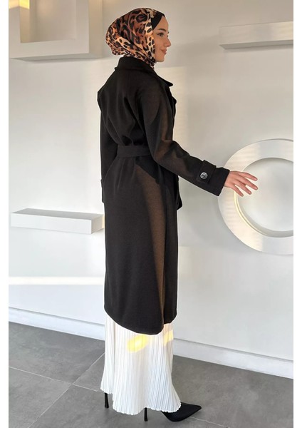 Kendinden Desenli Bel Kuşaklı Tesettür Kaban P-00019458 fırsatları