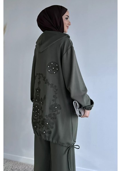 Ön Fermuarlı Kapüşonlu Tunik Bel Lastikli Pantolon Tesettür Ikili Takım P-00018943 modelleri
