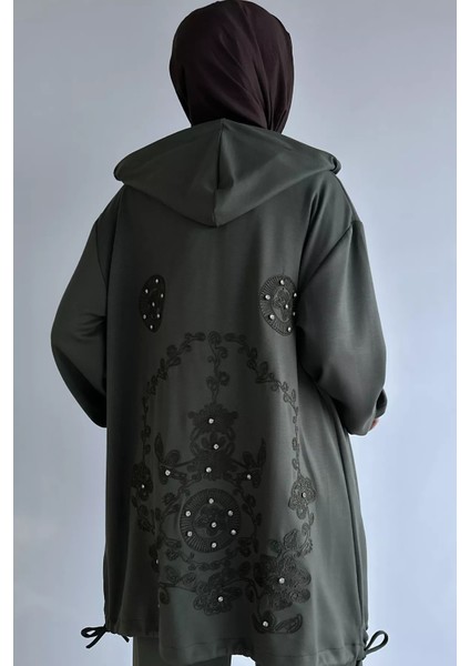 Ön Fermuarlı Kapüşonlu Tunik Bel Lastikli Pantolon Tesettür Ikili Takım P-00018943 fırsatları