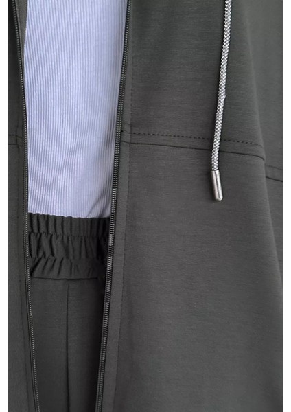 Ön Fermuarlı Kapüşonlu Tunik Bel Lastikli Pantolon Tesettür Ikili Takım P-00018943 indirimleri