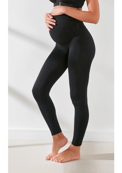 Dikişsiz Yüksek Bel Karın Destekli Hamile Taytı – Konforlu Esnek Hamilelik Taytı
