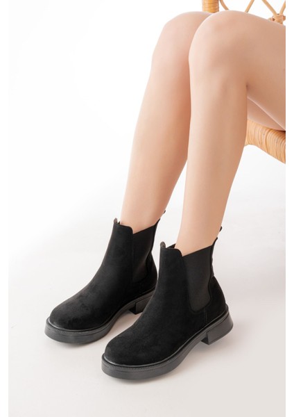 ZRİN-2137 Premium Siyah Süet Lastikli Günlük Kadın Bot