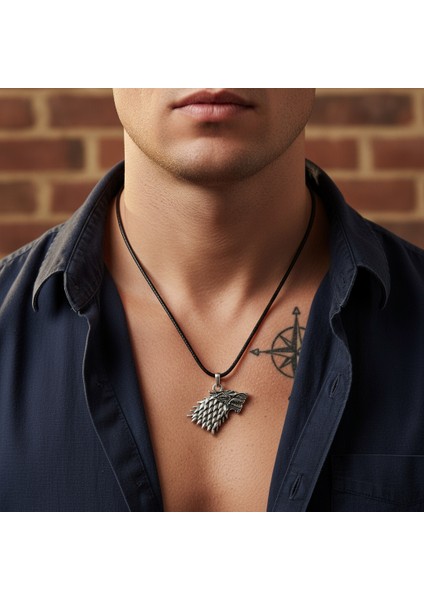Game Of Thrones Kurt Gümüş Kaplama Deri Ip Kolye