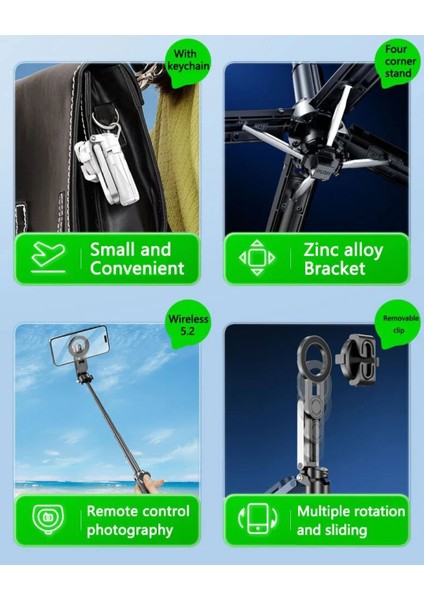 Güçlü Manyetik Magsafe Selfie Stick Tripod – Katlanabilir, Uzayabilir, Masa Standlı fırsatları