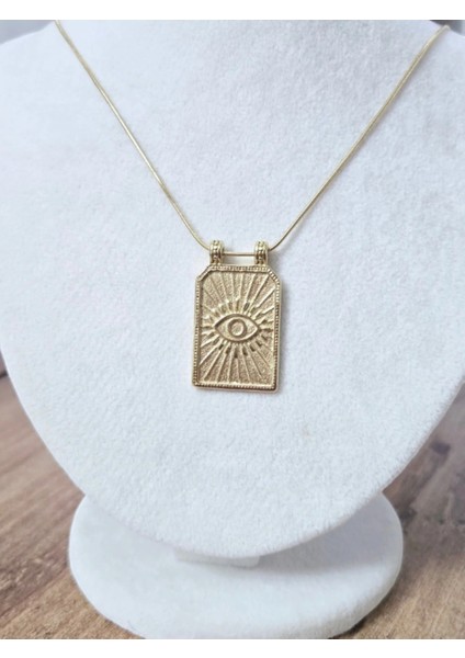 Retro Plaka Göz Çelik Kolye