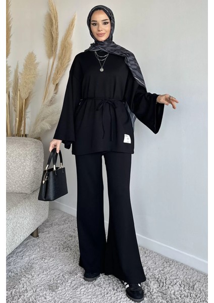 Amblem Detaylı Tunik Bel Lastikli Pantolon Tesettür Ikili Takım P-00019262 fiyatları