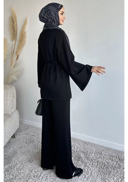 Amblem Detaylı Tunik Bel Lastikli Pantolon Tesettür Ikili Takım P-00019262 modelleri