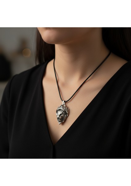 Güç Tılsımı Aslan Kral Gümüş Kaplama Deri İp Kolye fiyatları