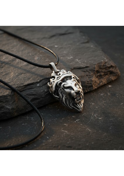 Güç Tılsımı Aslan Kral Gümüş Kaplama Deri İp Kolye fırsatları